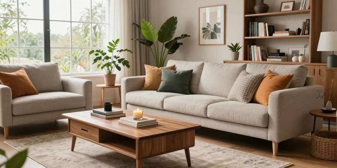 Ein gemütliches und stilvolles Wohnzimmer mit modernen Möbeln, ideal für möbel günstig kaufen.