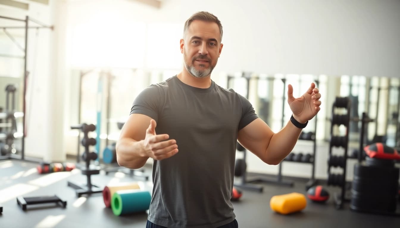 Clenbuterol kaufen - Fitness coach uses techniques for effective muscle recovery in the gym.
