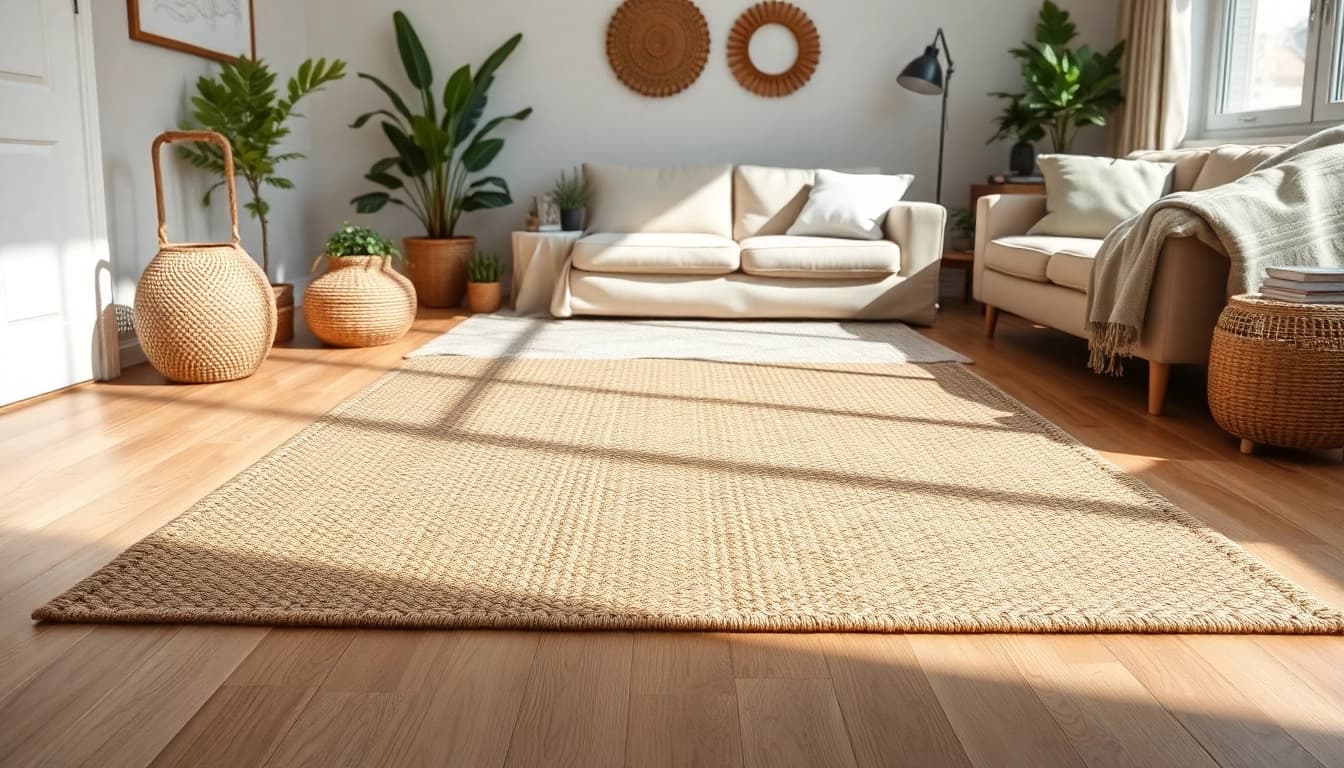 Nagermatte displayed in a cozy living room, showcasing its sustainable texture and warm ambiance.