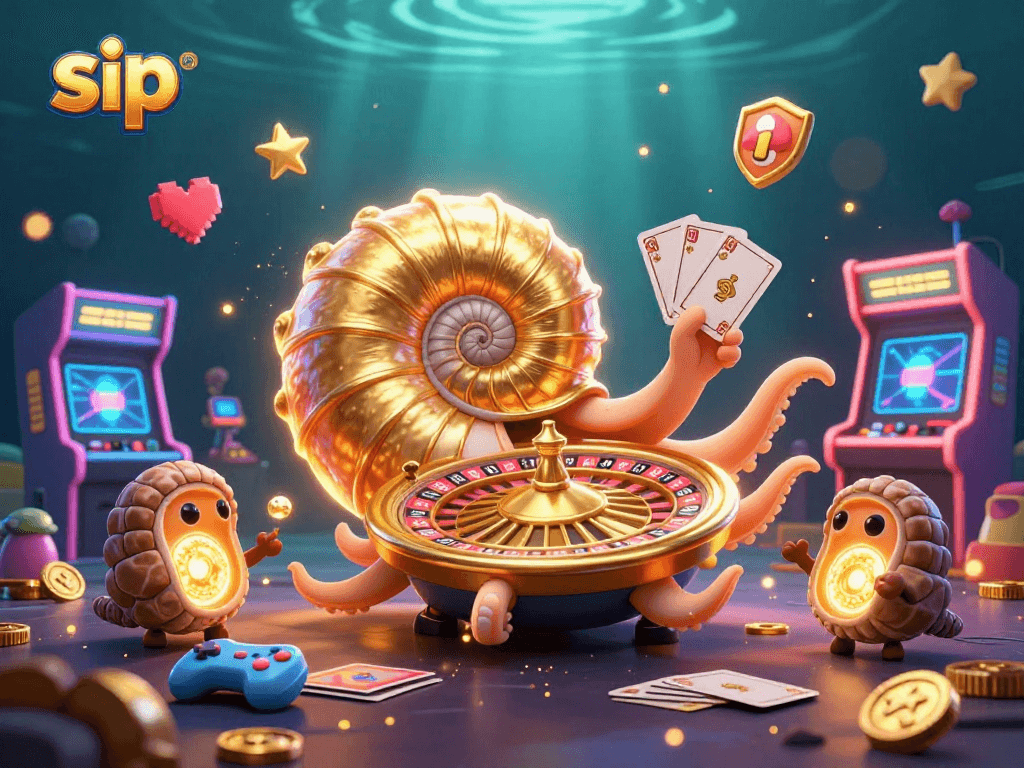 Engage in exciting casino gameplay with sip's vibrant 3D nautilus and glowing fossil companions.