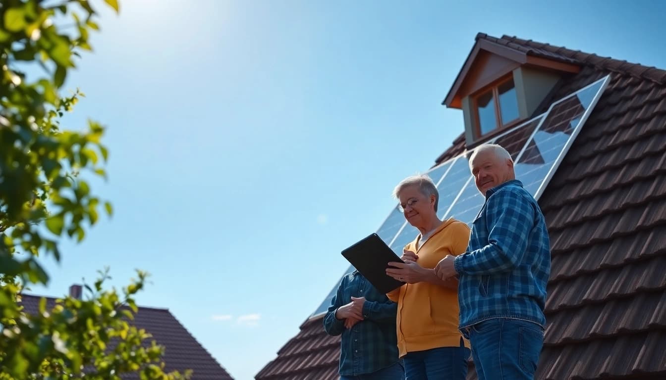 Berechnen Sie die Photovoltaik Rentabilität an einem sonnigen Tag mit Experten in Aktion.