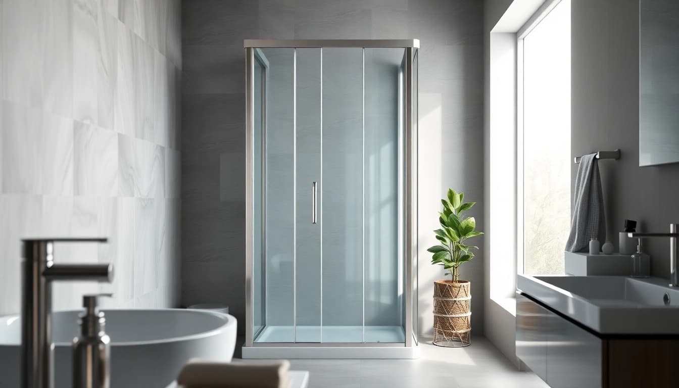 Schöne duschkabine 100x100 pendeltür in einem modernen Badezimmer mit eleganten Details.