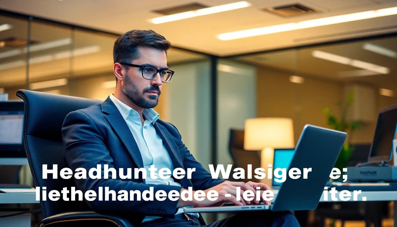 Headhunter Wolfsburg bei der Arbeit in einem modernen Büro, fokussiert und professionell.