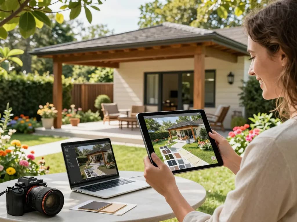 Erlebe den innovativen Veranda 3D Konfigurator, während du dein individuelles Design in einer schönen Gartenumgebung visualisierst.