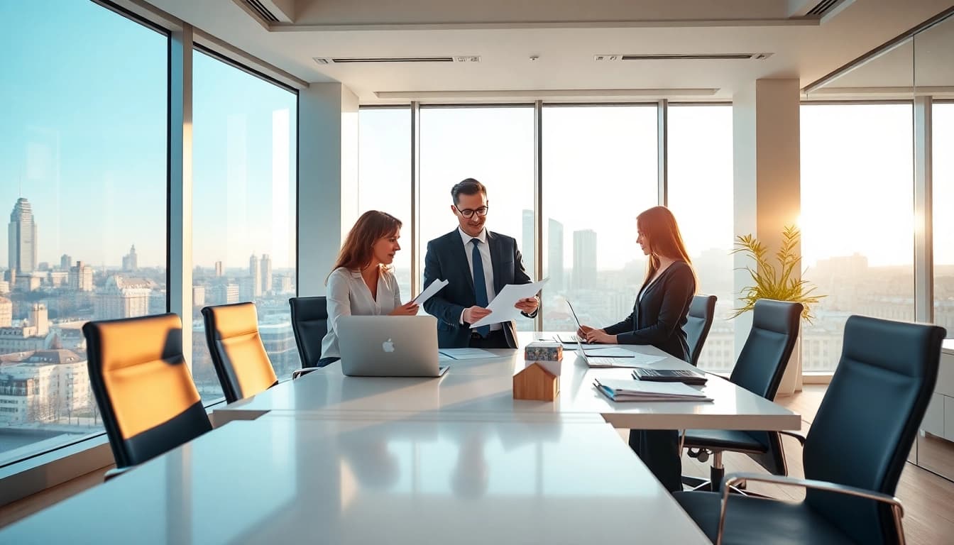 Immobilienmakler Frankfurt Eschersheim berät Kunden in einem modernen Büro mit Stadtblick.