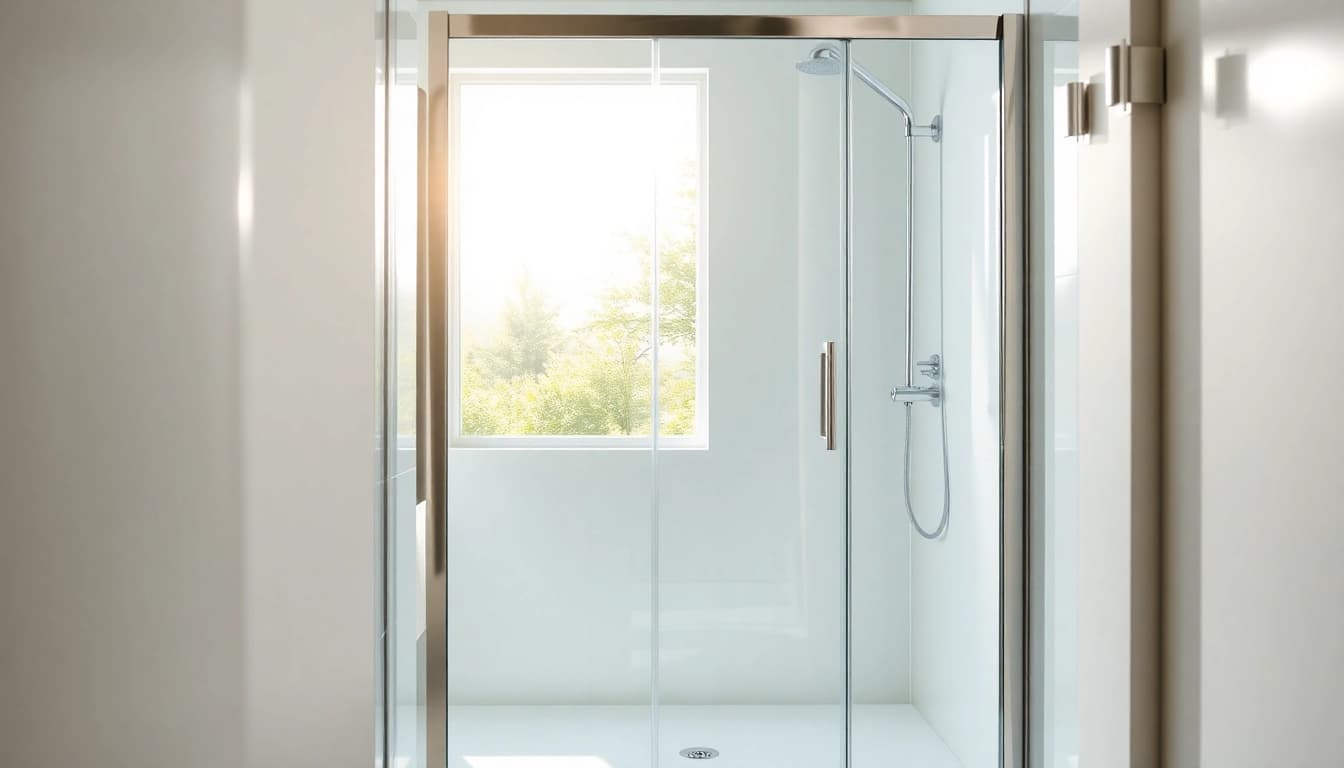 Duschkabine 100x100 Pendeltür in einem modernen Badezimmer mit eleganten Designelementen.