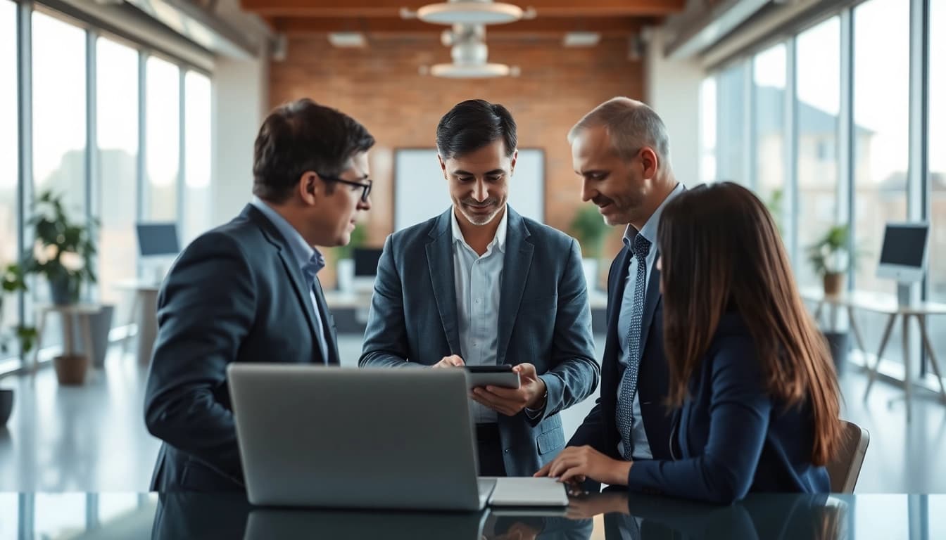 Headhunter IT berät Klienten in einem modernen Büro, um optimale Jobplatzierungen zu erzielen.