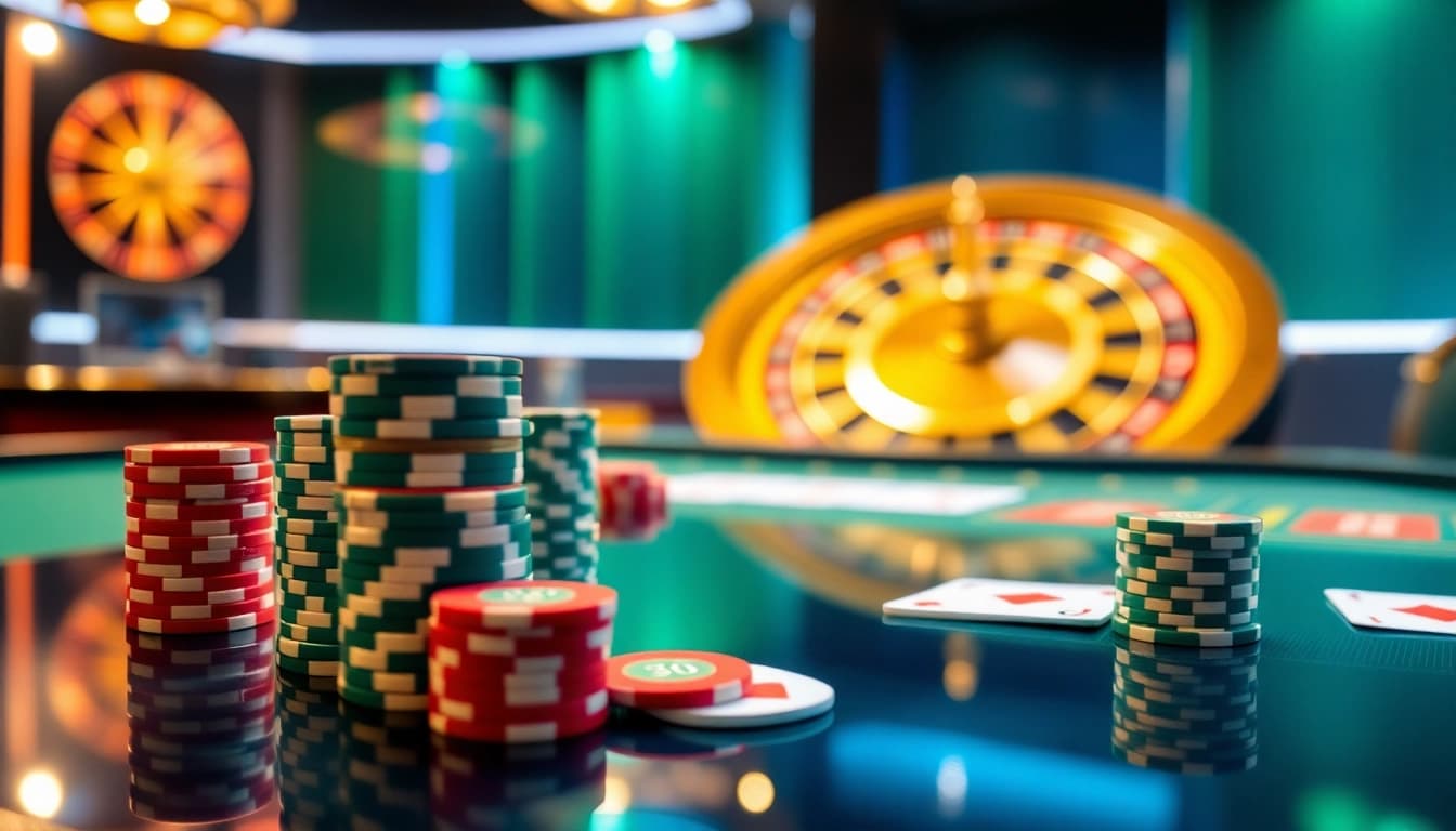 Experience thrilling action with MM88 ZO at a luxurious casino table, featuring poker chips and cards.