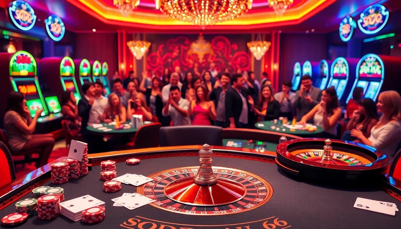SODO 66 high-stakes casino table featuring vibrant poker chips and elegant playing cards.