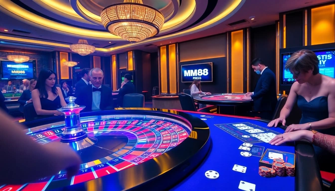 Experience the excitement of casino gaming with MM88 PRESS's vibrant roulette and poker scene.