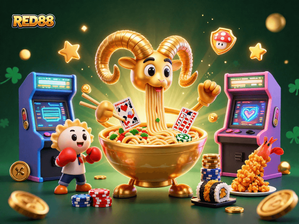 Play thrilling games at RED88's vibrant casino featuring animated characters and colorful elements.