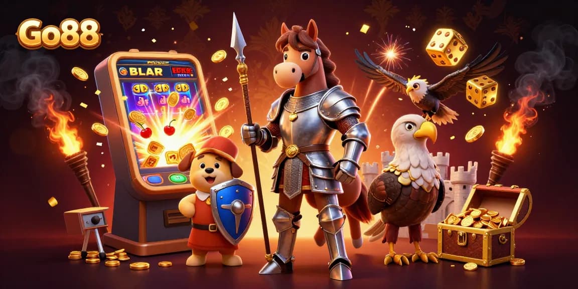 Engage with Go88's thrilling casino experience featuring knights, slots, and jackpot excitement.