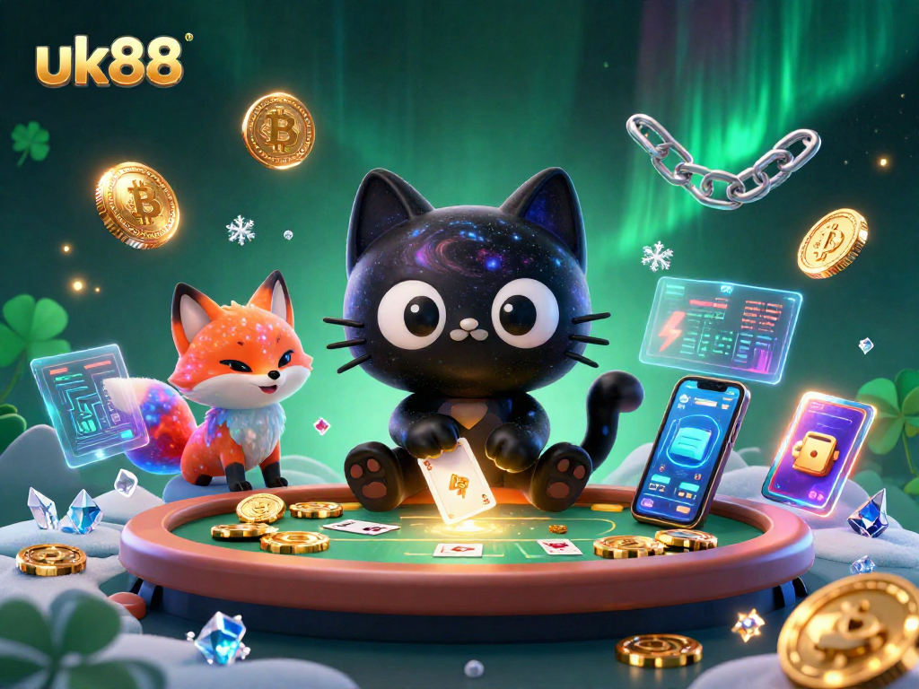 Engage with thrilling uk88 casino action featuring a black hole cat and cosmic elements.