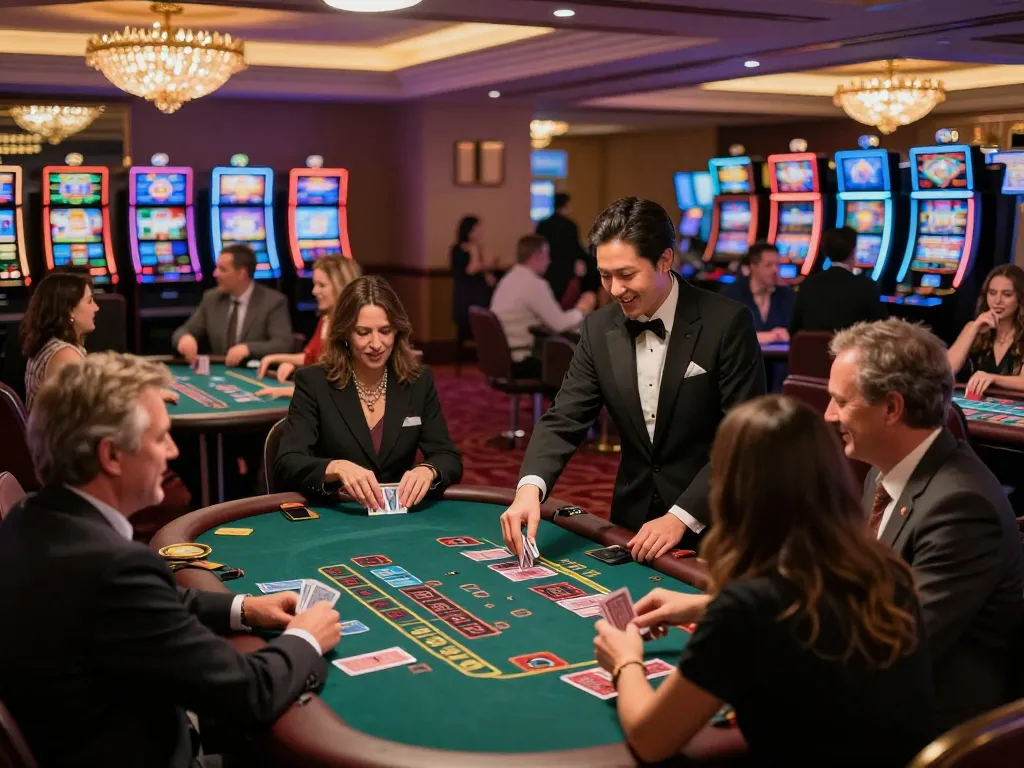 F168 players engaged in strategic blackjack gameplay with professional dealers in a vibrant casino