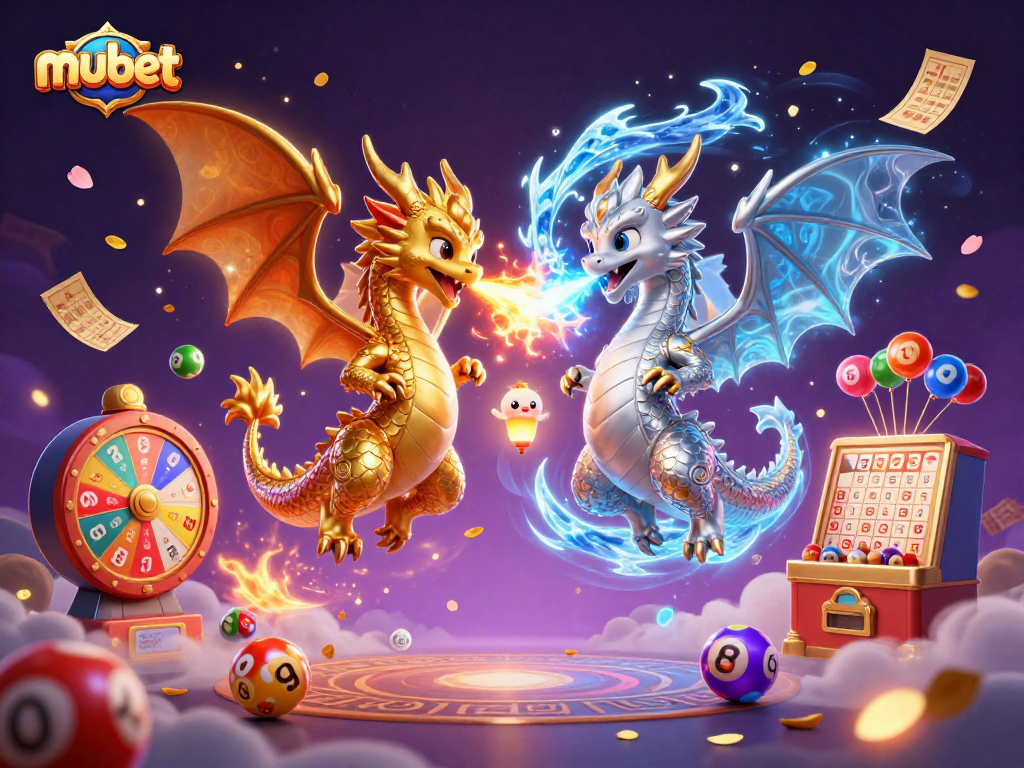 Mubet enhances your gaming experience with vibrant lottery and casino elements in a captivating 3D scene.