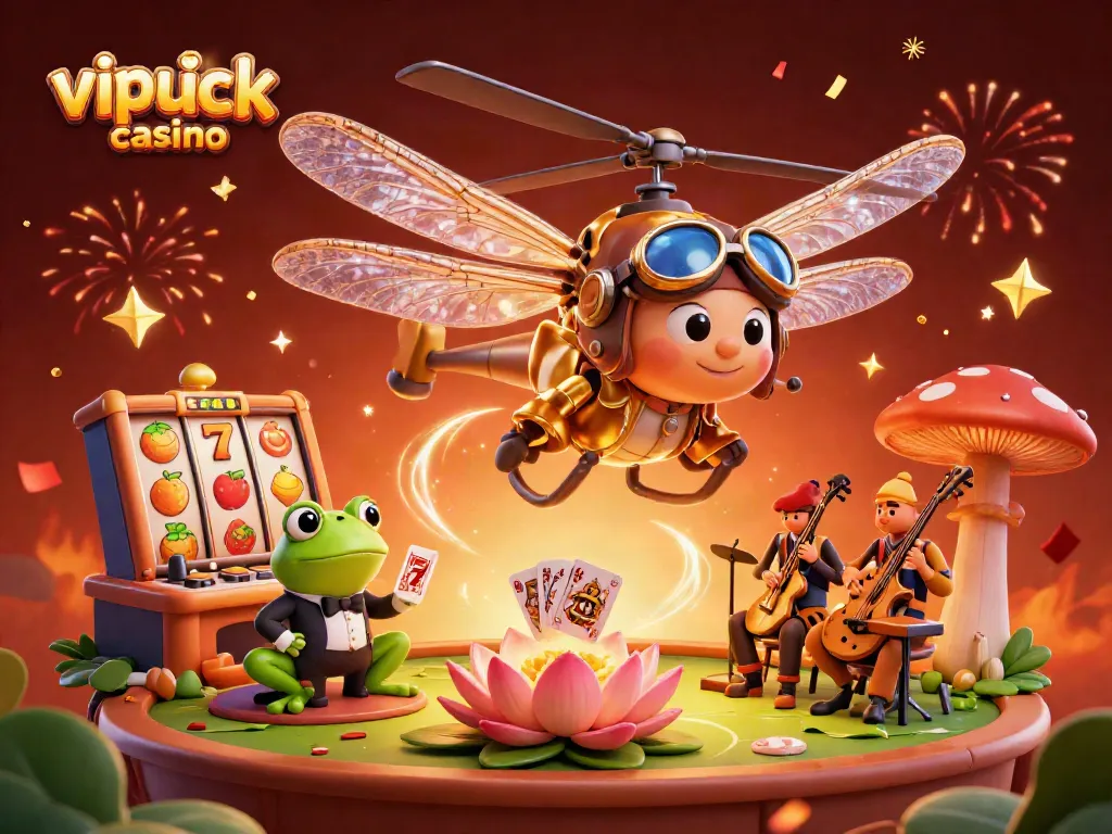 Experience winning excitement at vipluck casino with 3D illustrations of thrilling games and riches.