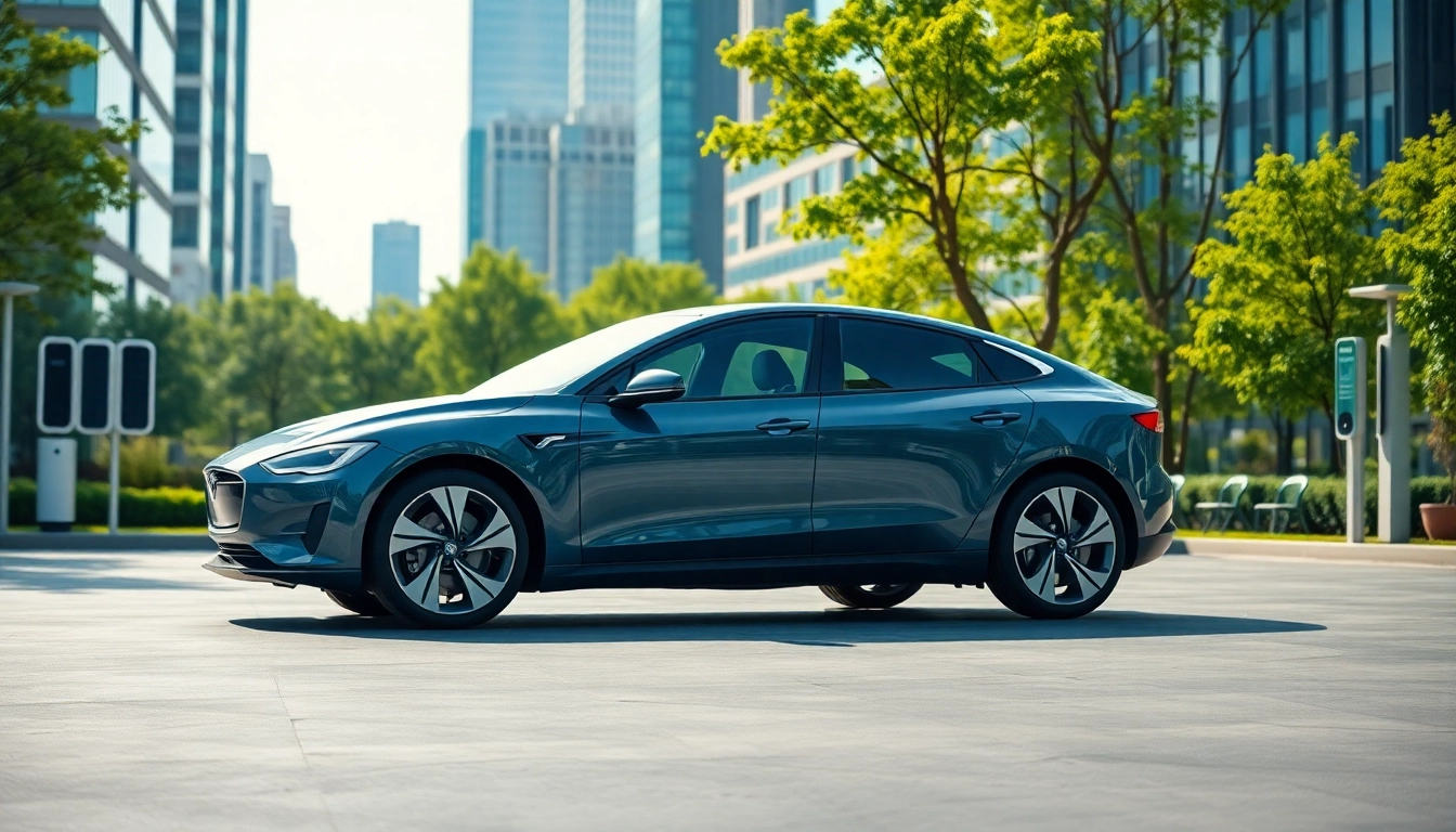 Elektroautos im urbanen Umfeld, umweltfreundliche Fahrzeuge an Ladesäulen.