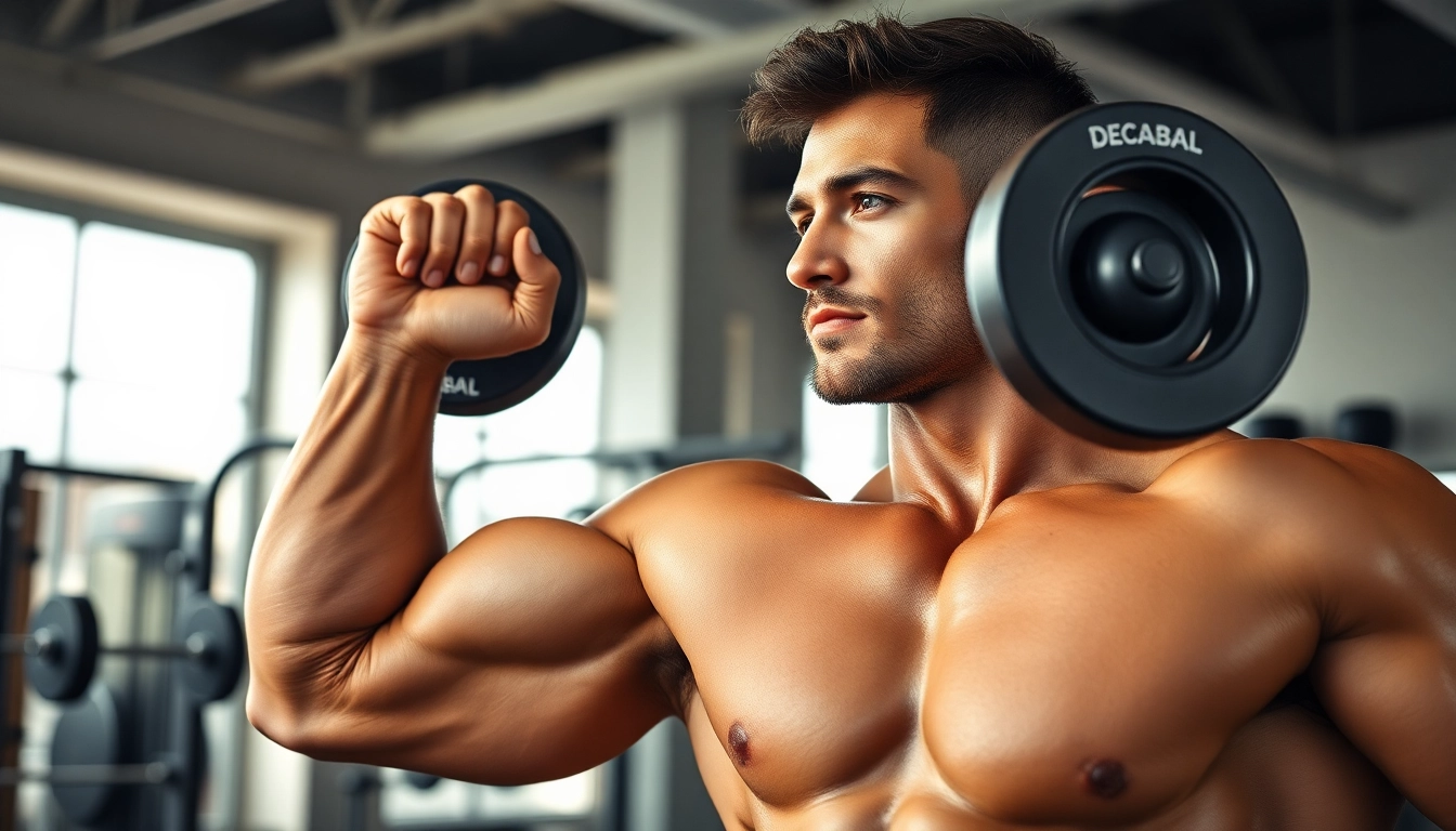 Decabal Nandrolone Decanoate ist in einer Trainingssituation mit einem Bodybuilder zu sehen.