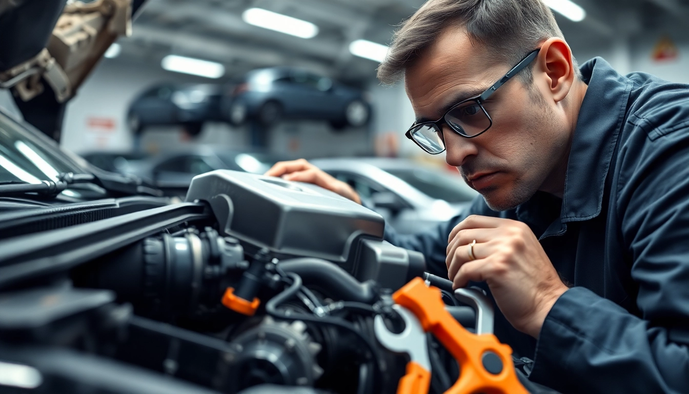Motorschaden Ankauf Prozess durch Experten in Werkstatt, der Motorinspektion zeigt.