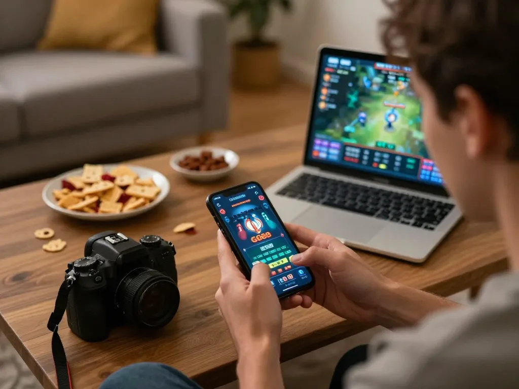Playing GO88 on a mobile app in a cozy living room, showcasing online gambling excitement.
