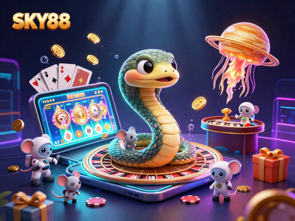 Experience SKY88 with interactive betting as astronaut mice place their wagers on a cosmic roulette.