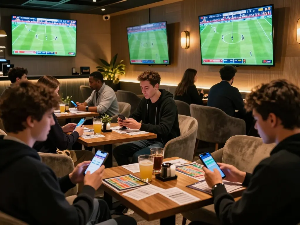 Socolive users engaging in sports betting at a vibrant lounge during live matches