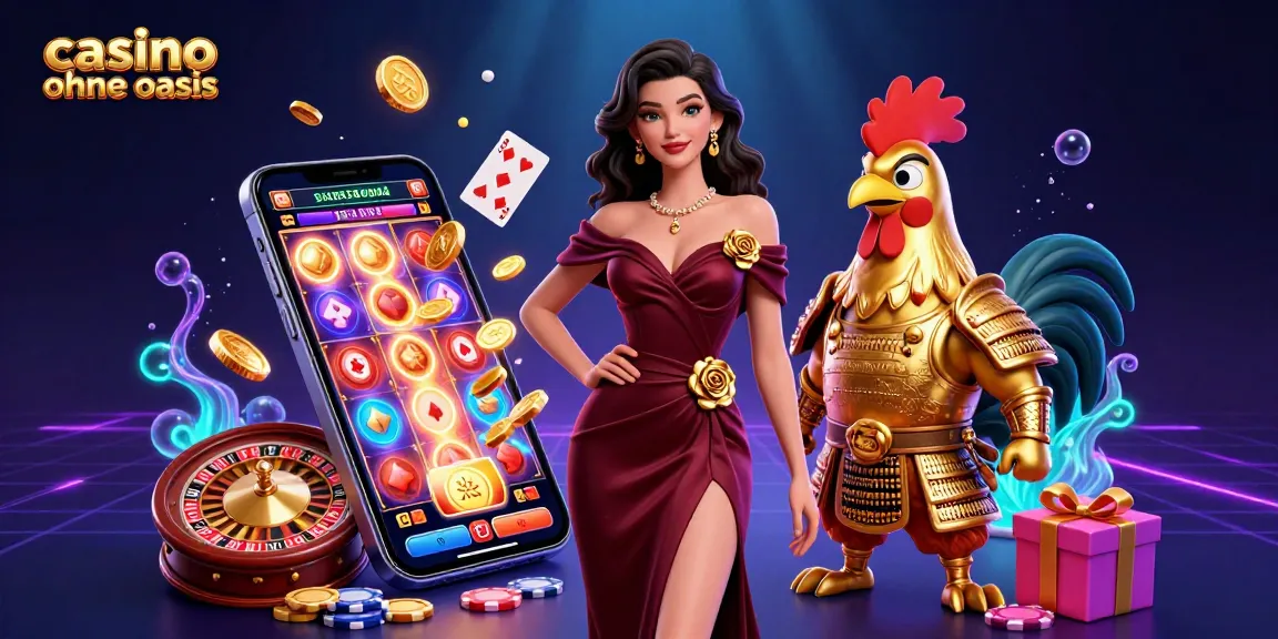 Experience thrilling gameplay in a casino ohne oasis with a glamorous scene of a woman and a golden samurai rooster.