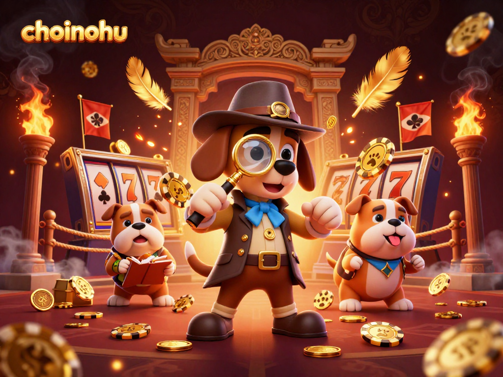 Engage in thrilling choinohu gameplay with a detective and his bulldog companion exploring poker chip clues.