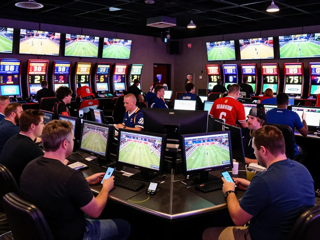 Engaged bettors analyzing odds and placing wagers, blending excitement and strategy in tin soi kèo sports betting.