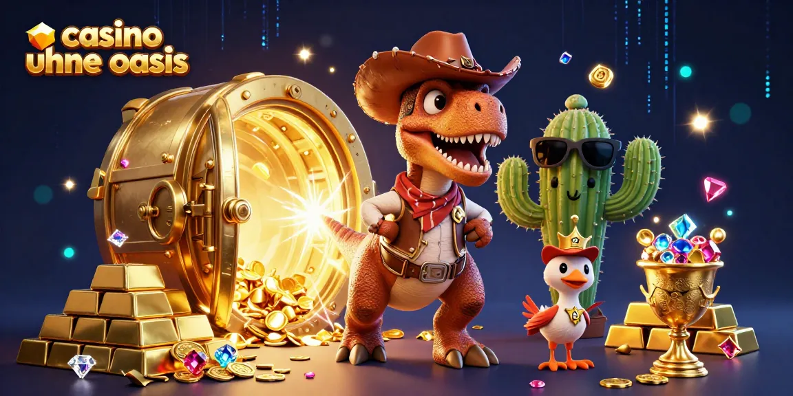 Play exciting games at casino ohne oasis featuring a cowboy dinosaur in action.