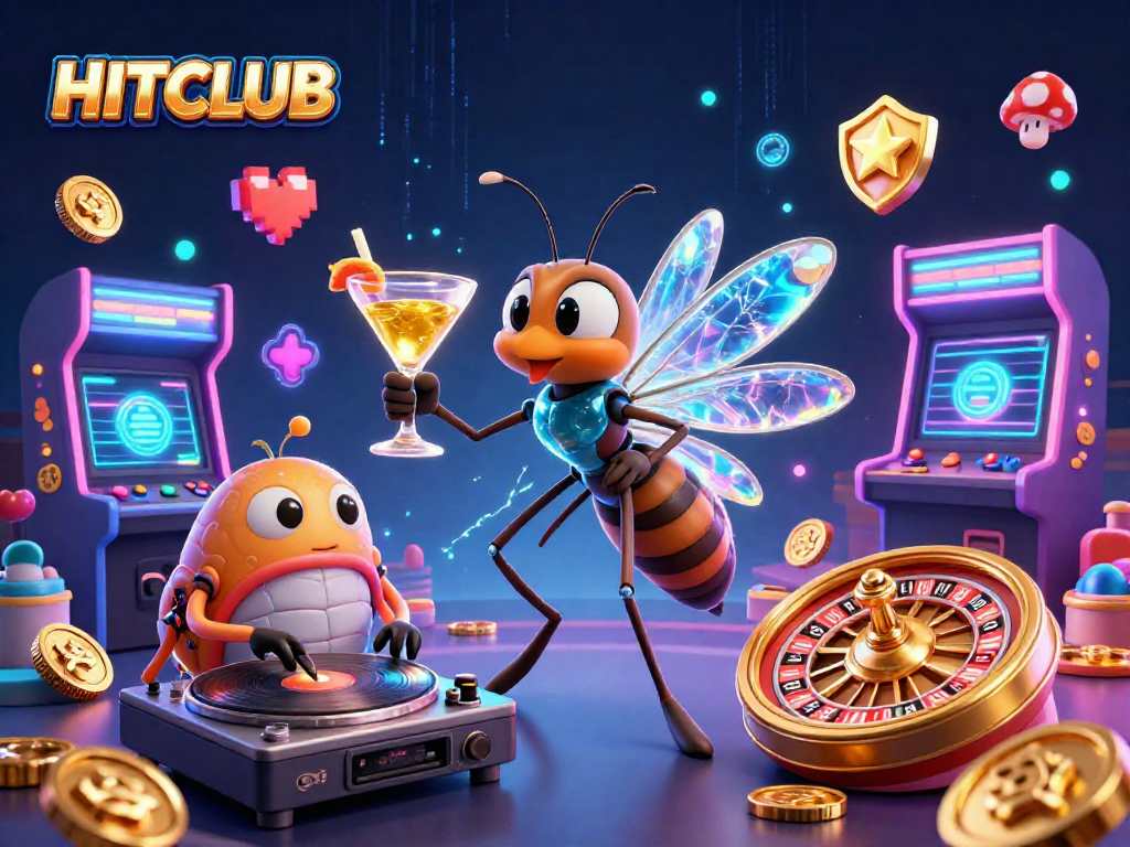 Experience thrilling gameplay at HITCLUB with vibrant casino characters and elements in this immersive digital scene.