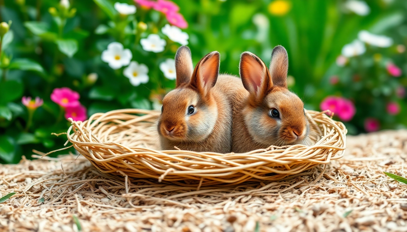 Nagermatte in einem gemütlichen Garten mit einem ruhenden Kaninchen darauf.