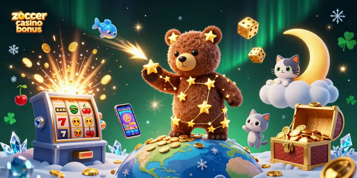 Gewinne den zoccer casino bonus mit einer aufregenden 3D Casino-Szene voller Glückssymbole.