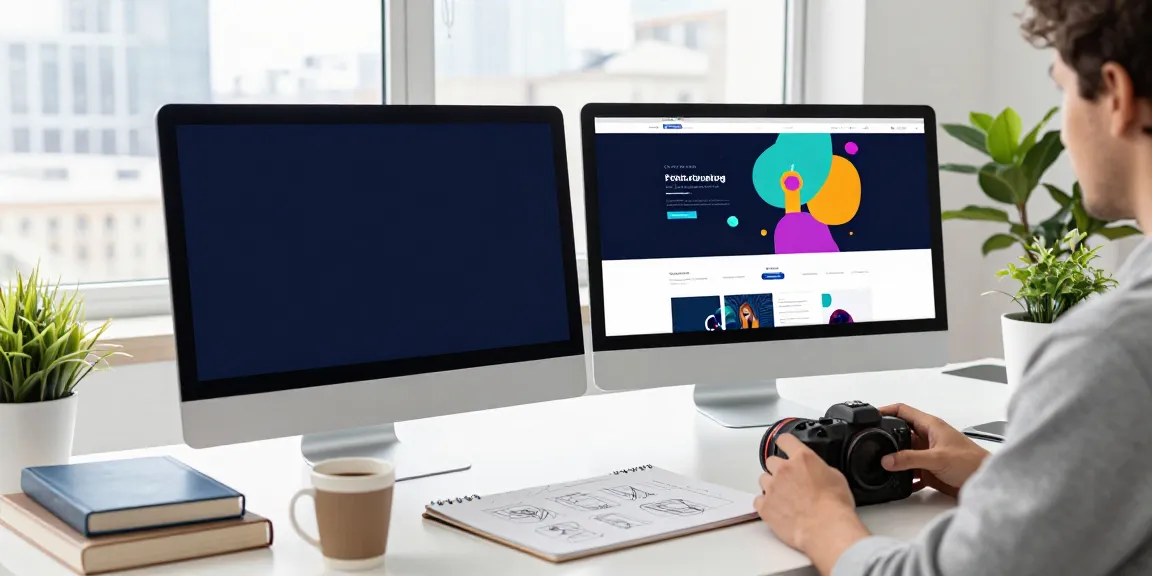 Webdesign Saarland: Designer bei der Arbeit mit Monitoren und kreativen Materialien
