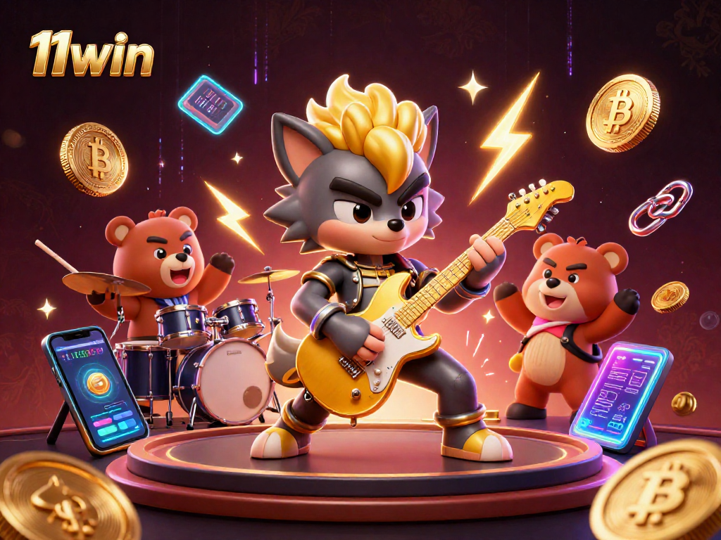 Experience thrilling wins with 11win and vibrant casino action featuring animated characters and crypto elements.
