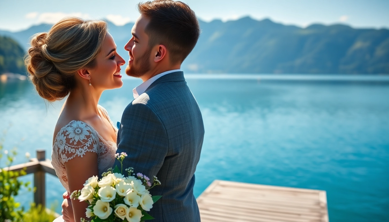 Als Hochzeitsfotograf Tegernsee eine intime Umarmung eines Paares am malerischen Tegernsee festhalten.