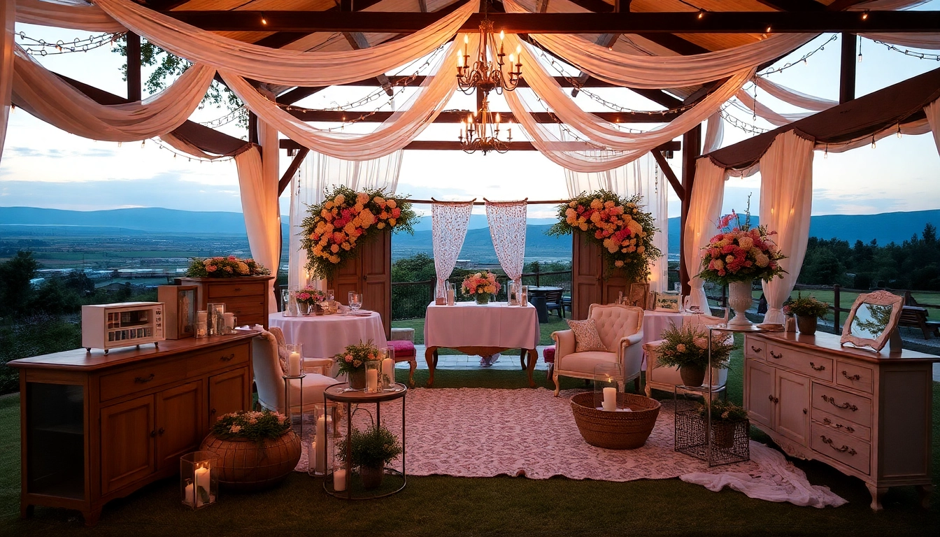 Beautiful wedding setup showcasing a stunning hochzeitslocation with floral decorations and warm lighting.