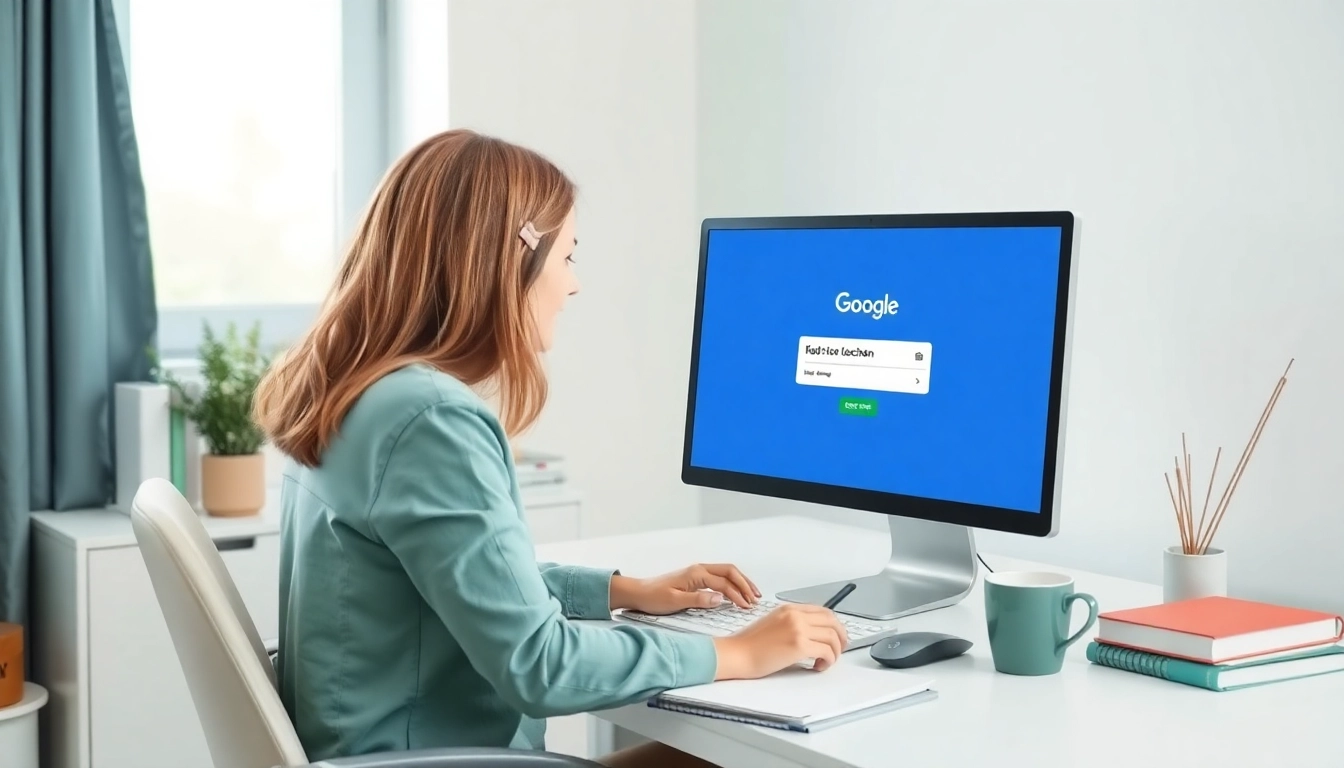 Erfahren Sie in diesem Bild, wie Sie Ihr Google Konto löschen können, während eine Person konzentriert am Computer arbeitet.