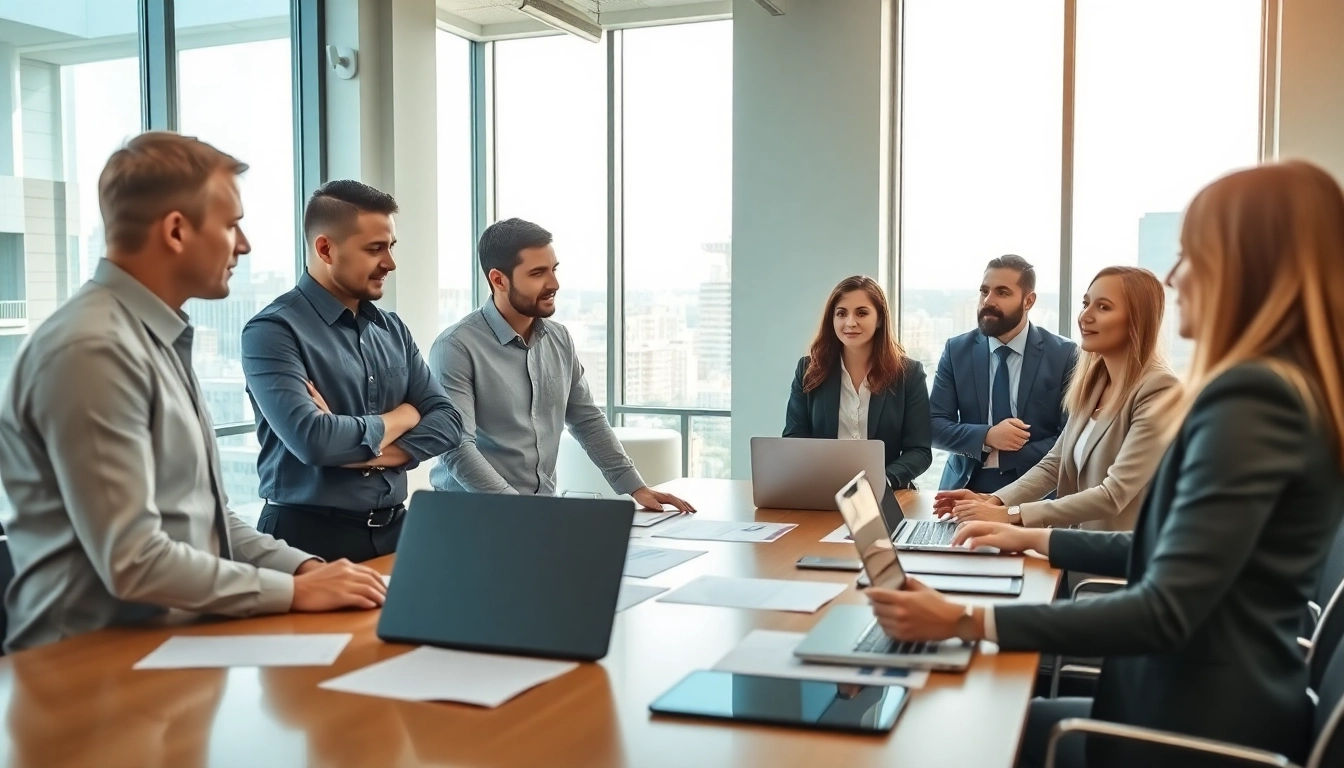 Headhunter Ingenieure beraten Ingenieure in einem modernen Büro, während sie aktiv diskutieren.