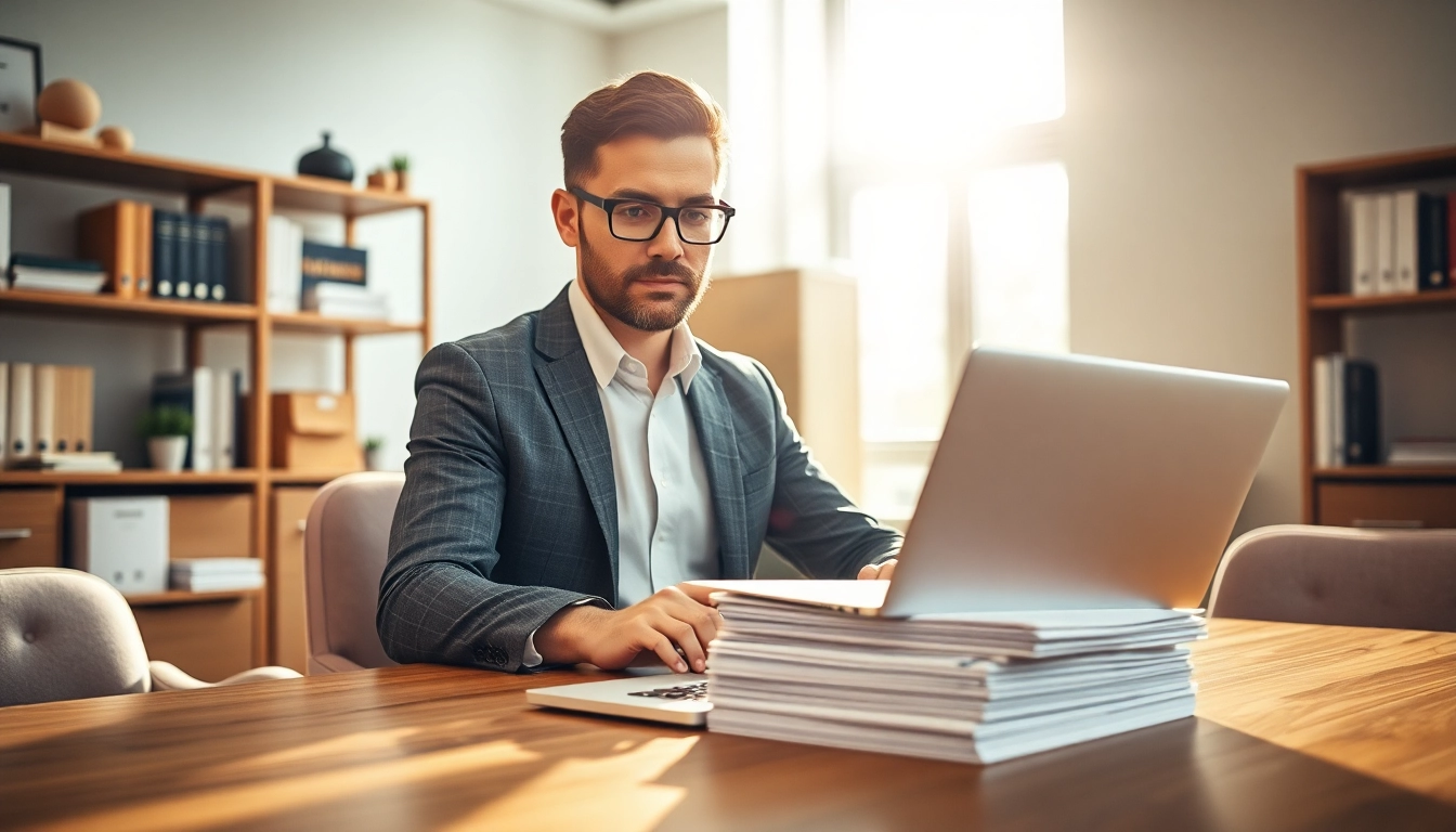 Headhunter Ingenieure reviewing engineering resumes in a modern office setting.